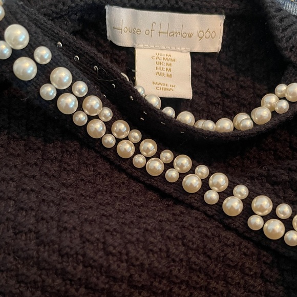 House Of Harlow 1960 sz M Cropped Sweater Tank Top Faux Pearls Straps romantic - Picture 4 of 7